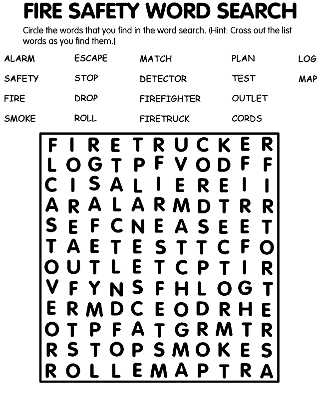 Fire Safety Word Search