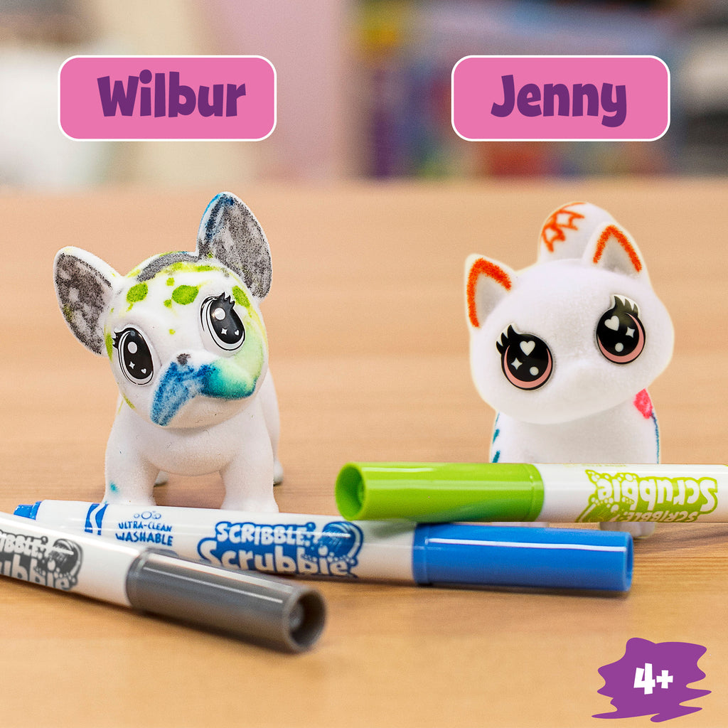 Scribble Scrubbie Pets Cat & Dog, 2 Count (Wilbur & Jenny)