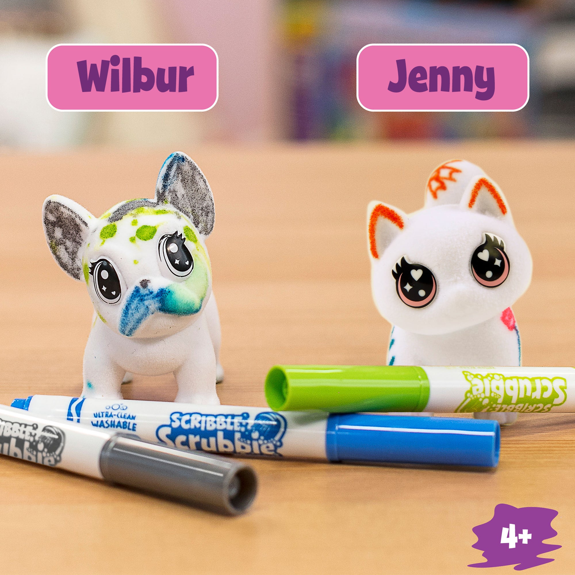 Scribble Scrubbie Pets Cat & Dog, 2 Count (Wilbur & Jenny)