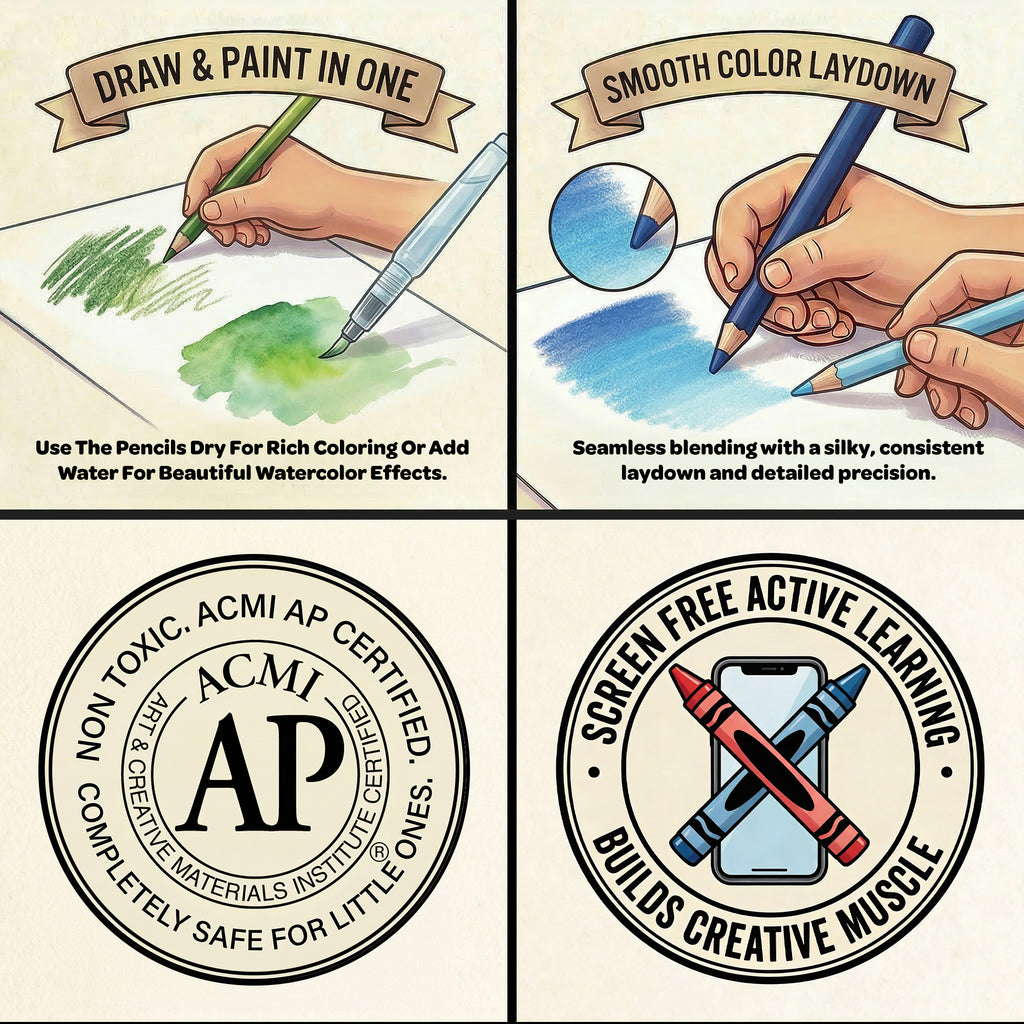 Water Colour Pencils 12 shades  + Water Brush + Papers