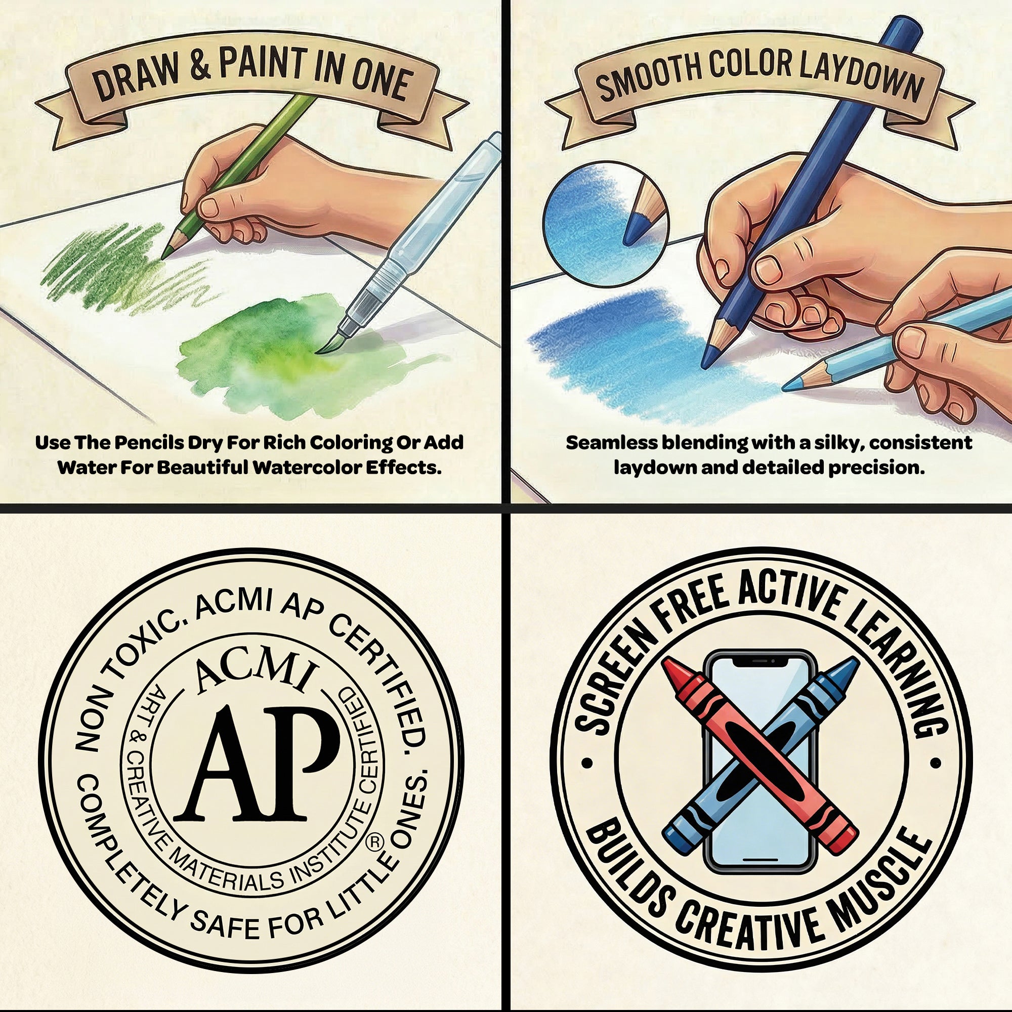 Water Colour Pencils 12 shades  + Water Brush + Papers