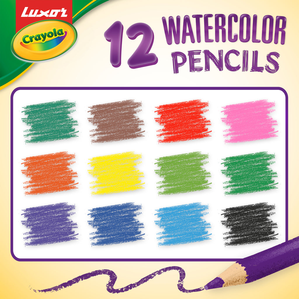Water Colour Pencils 12 shades  + Water Brush + Papers