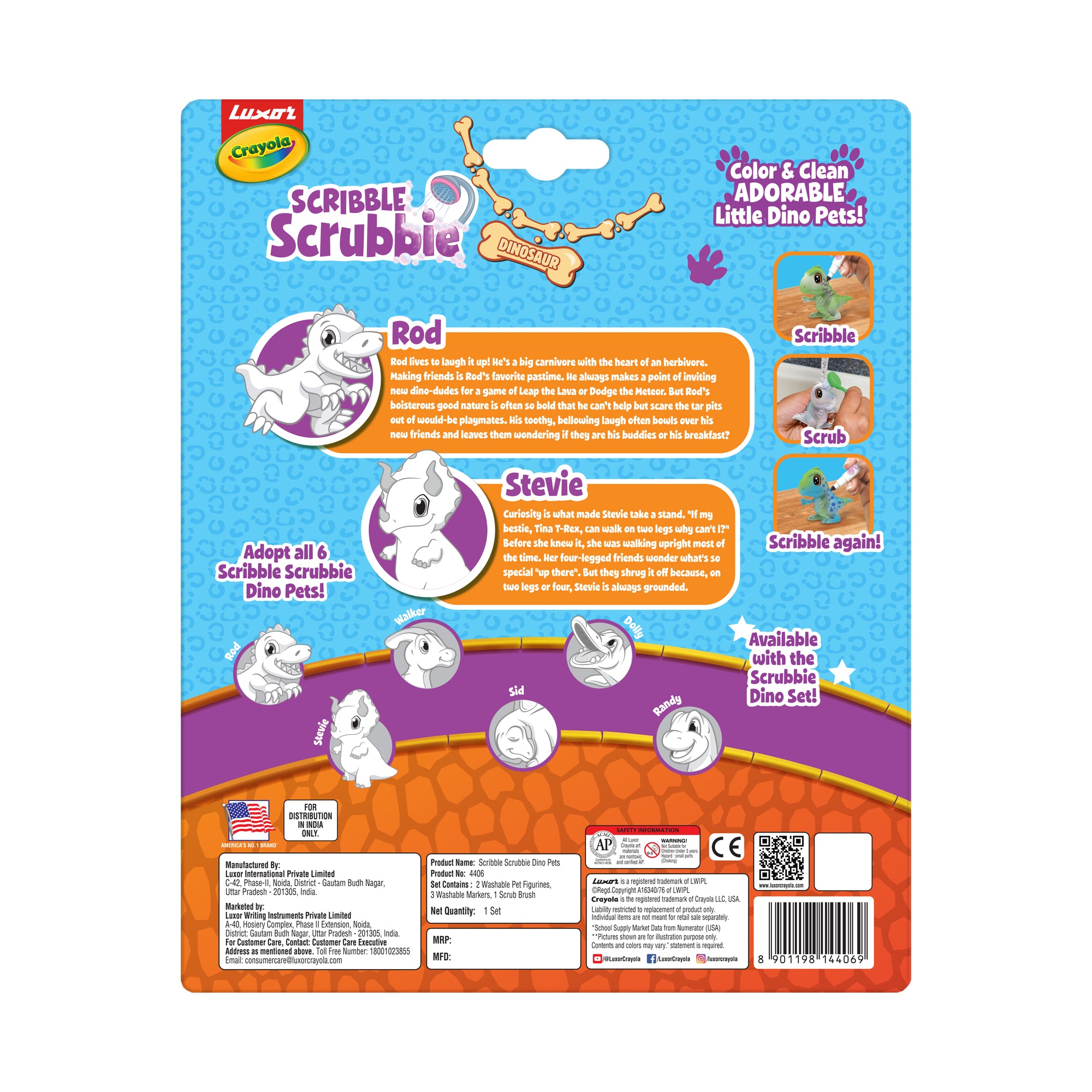 Scribble Scrubbie Pets Dinosaurs, 2 Count (T-Rex & Triceratops)