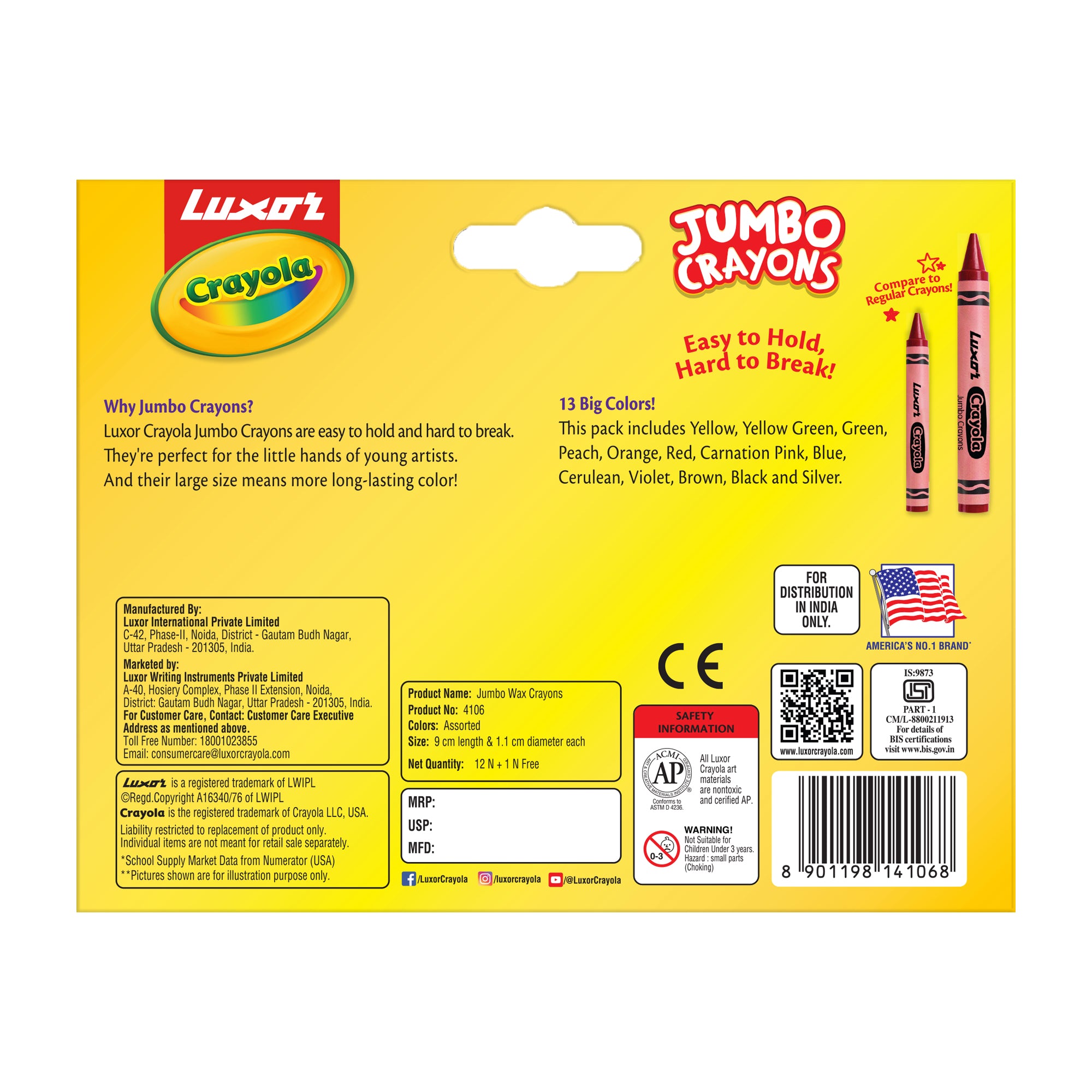 Jumbo Wax Crayons 13 Shades