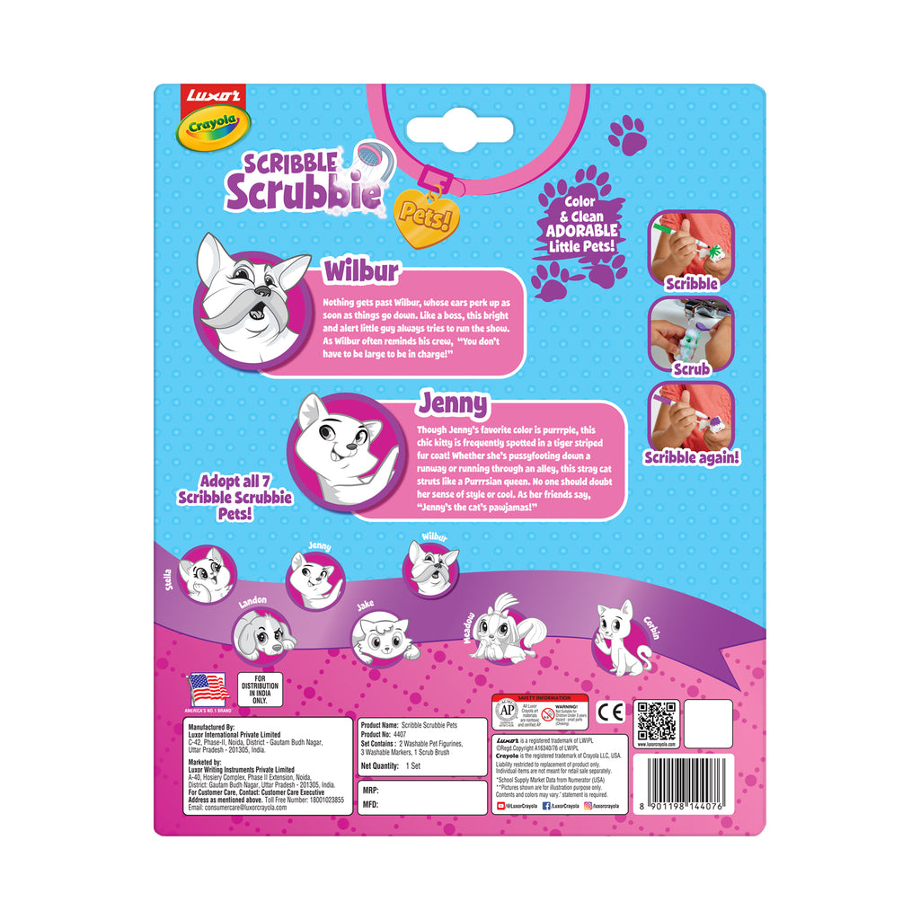 Scribble Scrubbie Pets Cat & Dog, 2 Count (Wilbur & Jenny)