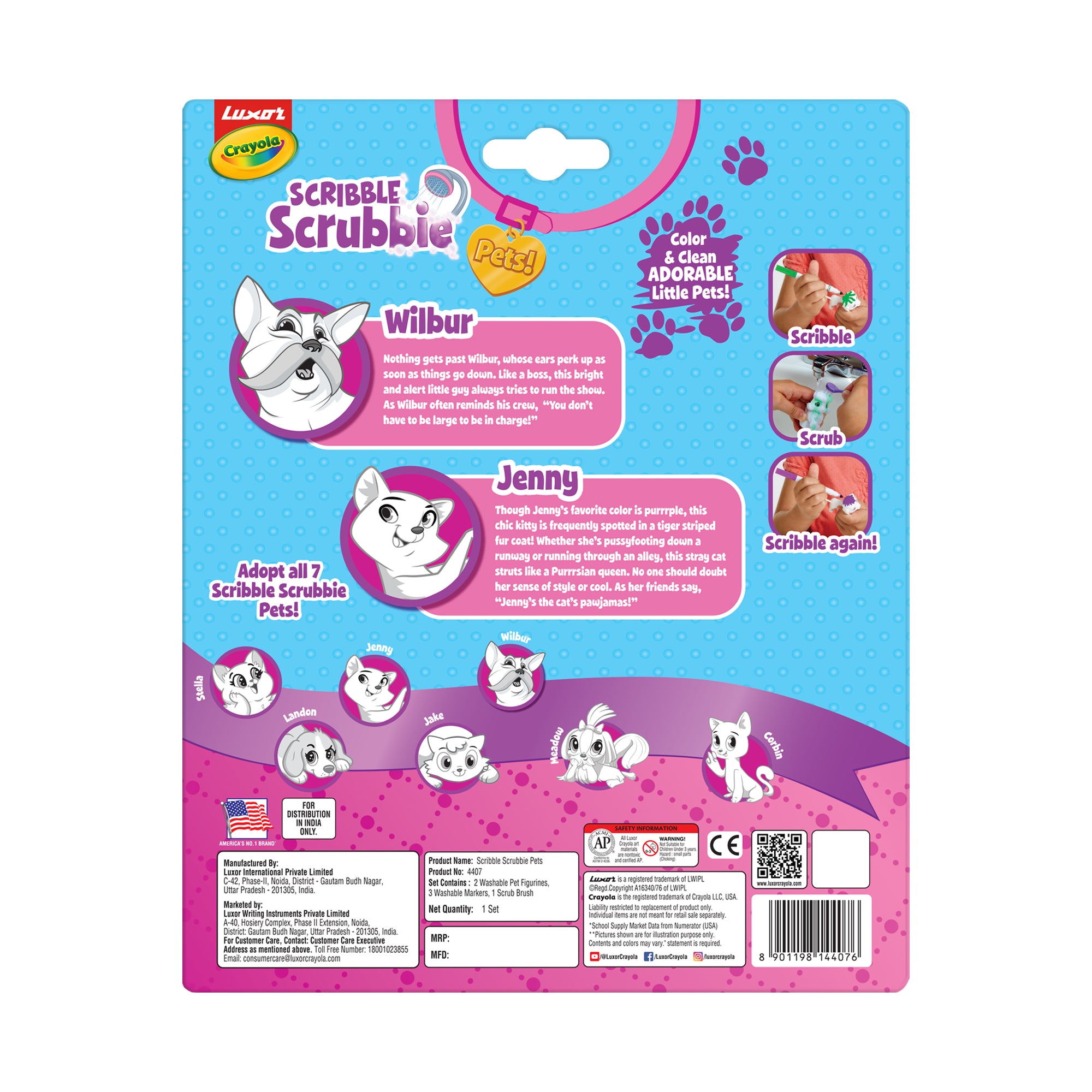 Scribble Scrubbie Pets Cat & Dog, 2 Count (Wilbur & Jenny)