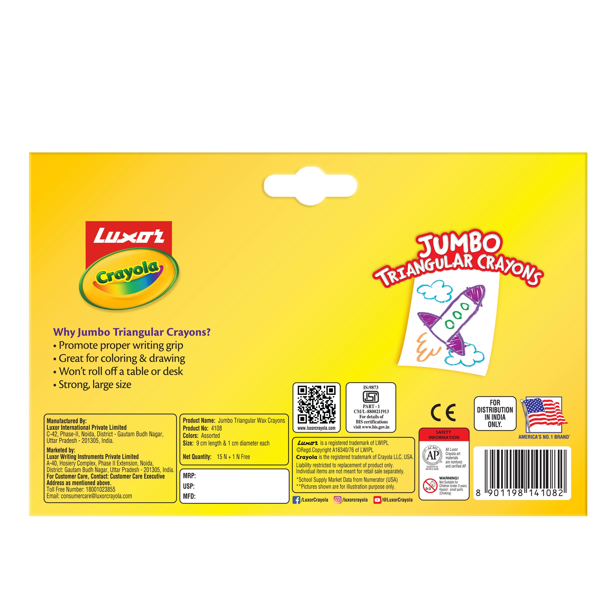 Jumbo Triangular Wax Crayons 16 Shades