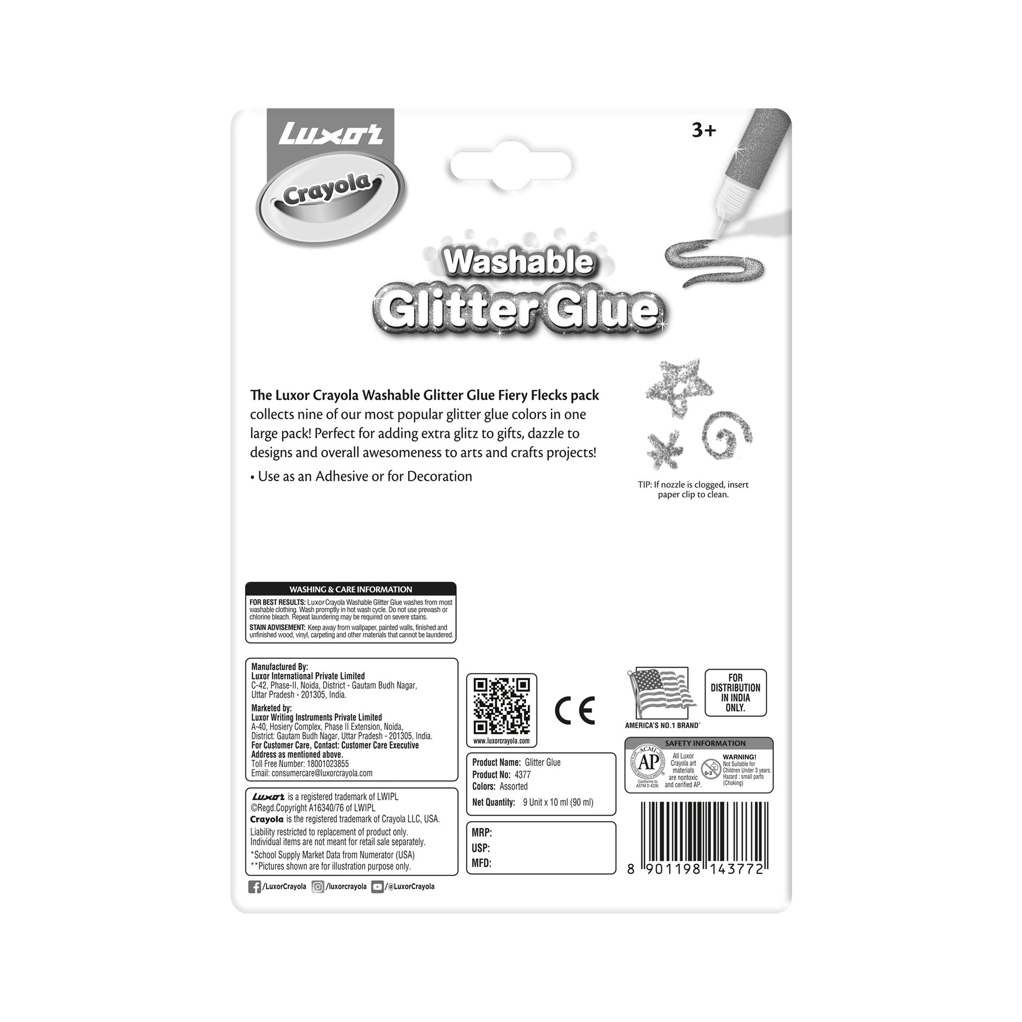 Glitter Glue, set of 9 (10 ml)