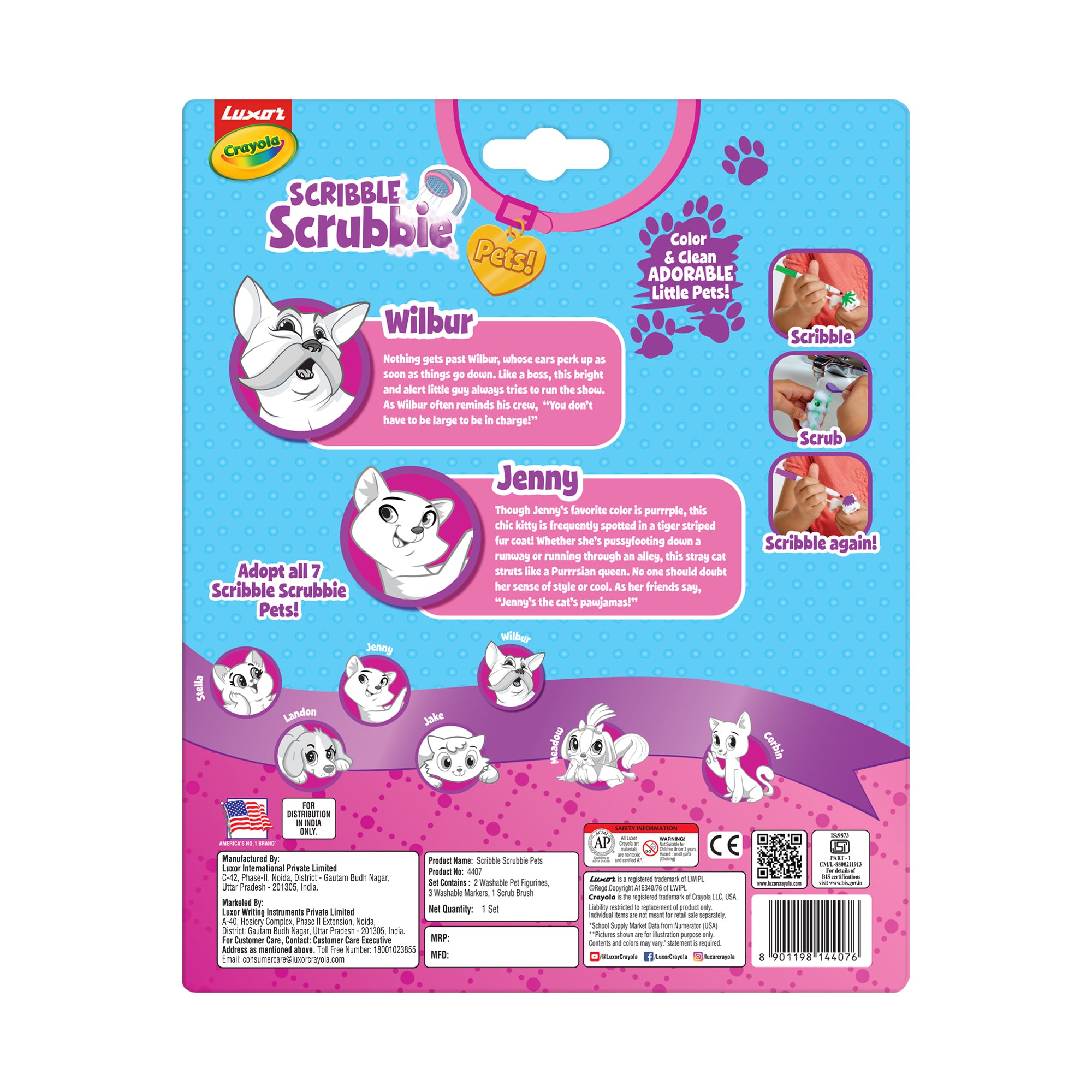 Scribble Scrubbie Pets - Wilbur (French Bulldog) + Jenny (Cat)