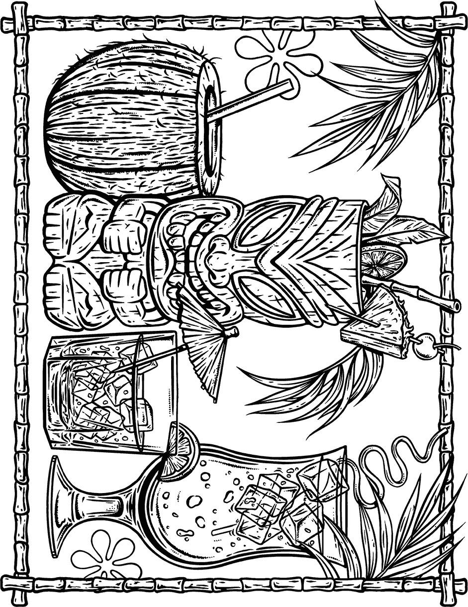 Fancy Drinks, Adult Coloring Page
