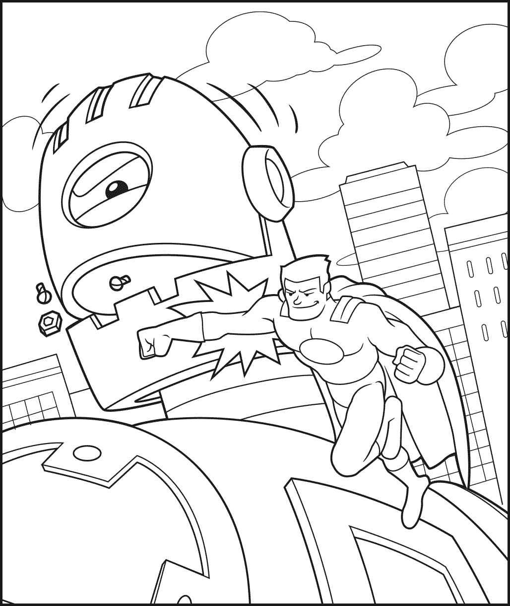 Superhero Battling A Giant Robot